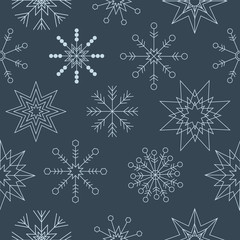 Blue snowflakes vector seamless pattern