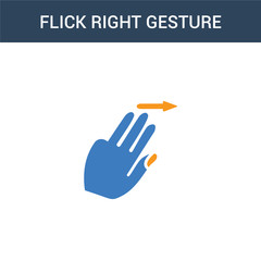 two colored Flick Right gesture concept vector icon. 2 color Flick Right gesture vector illustration. isolated blue and orange eps icon on white background.