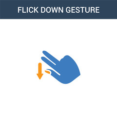 two colored Flick Down gesture concept vector icon. 2 color Flick Down gesture vector illustration. isolated blue and orange eps icon on white background.