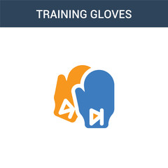 two colored Training gloves concept vector icon. 2 color Training gloves vector illustration. isolated blue and orange eps icon on white background.