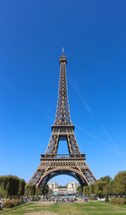 Fototapeta na wymiar Eiffel Tower from the Champs de Mars