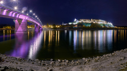 Fototapeta premium Petrovaradin Town on Danube river with Duga bridge. Place of Exit festival