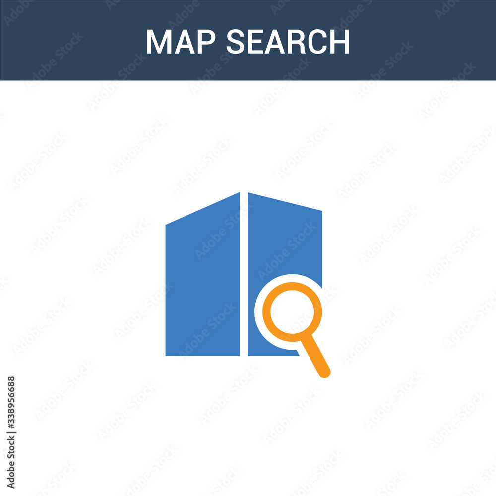 Poster two colored map search concept vector icon. 2 color map search vector illustration. isolated blue an