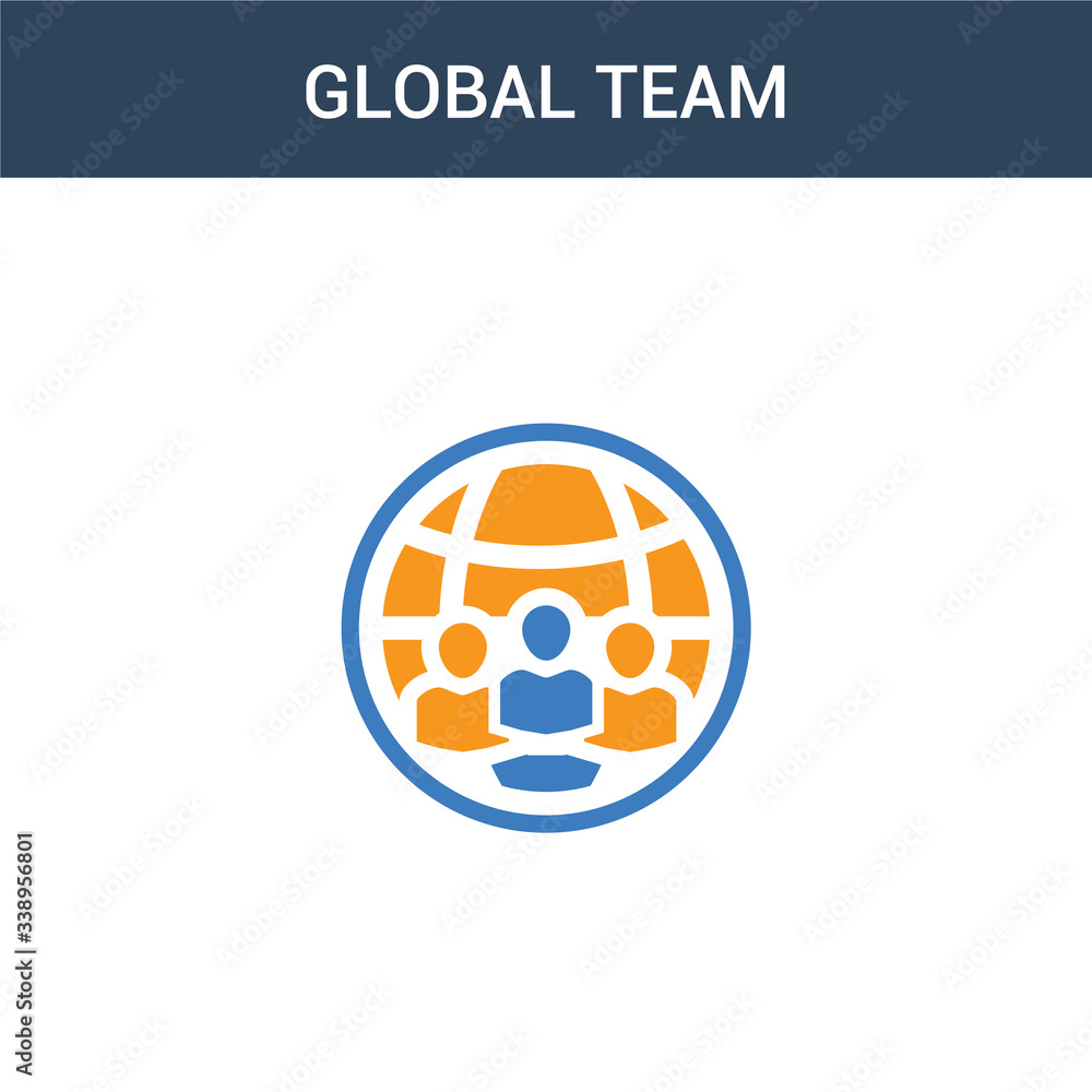Poster two colored global team concept vector icon. 2 color global team vector illustration. isolated blue 