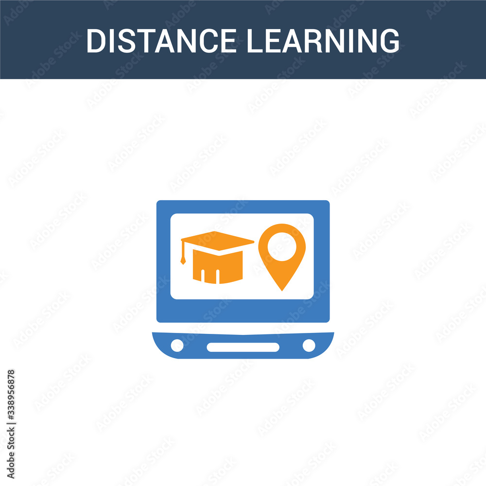 Poster two colored distance learning concept vector icon. 2 color distance learning vector illustration. is