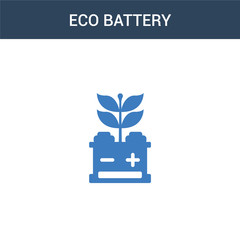 two colored eco battery concept vector icon. 2 color eco battery vector illustration. isolated blue and orange eps icon on white background.