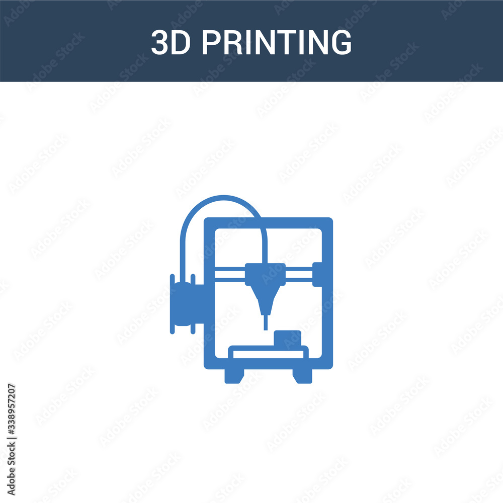 Poster two colored 3d printing concept vector icon. 2 color 3d printing vector illustration. isolated blue 