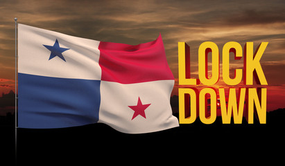 Coronavirus COVID-19 lockdown concept with waving national flag of Panama. Pandemic 3D illustration.