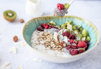 A picture of a really healthy oatmeal for breakfast.