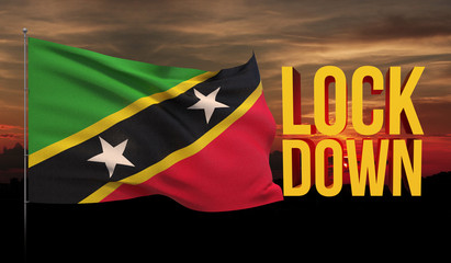 Coronavirus COVID-19 lockdown concept with waving national flag of Saint Kitts and Nevis. Pandemic 3D illustration.