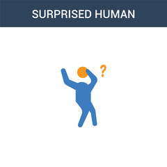 two colored surprised human concept vector icon. 2 color surprised human vector illustration. isolated blue and orange eps icon on white background.