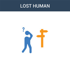 two colored lost human concept vector icon. 2 color lost human vector illustration. isolated blue and orange eps icon on white background.