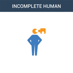 two colored incomplete human concept vector icon. 2 color incomplete human vector illustration. isolated blue and orange eps icon on white background.