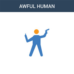 two colored awful human concept vector icon. 2 color awful human vector illustration. isolated blue and orange eps icon on white background.