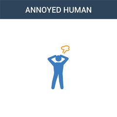 two colored annoyed human concept vector icon. 2 color annoyed human vector illustration. isolated blue and orange eps icon on white background.
