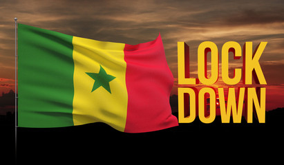 Coronavirus COVID-19 lockdown concept with waving national flag of Senegal. Pandemic 3D illustration.