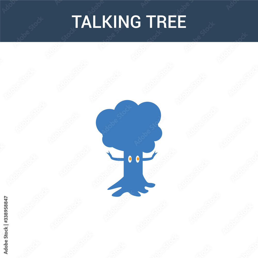 Poster two colored talking tree concept vector icon. 2 color talking tree vector illustration. isolated blu