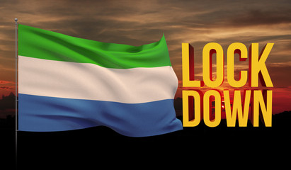 Coronavirus COVID-19 lockdown concept with waving national flag of Sierra Leone. Pandemic 3D illustration.