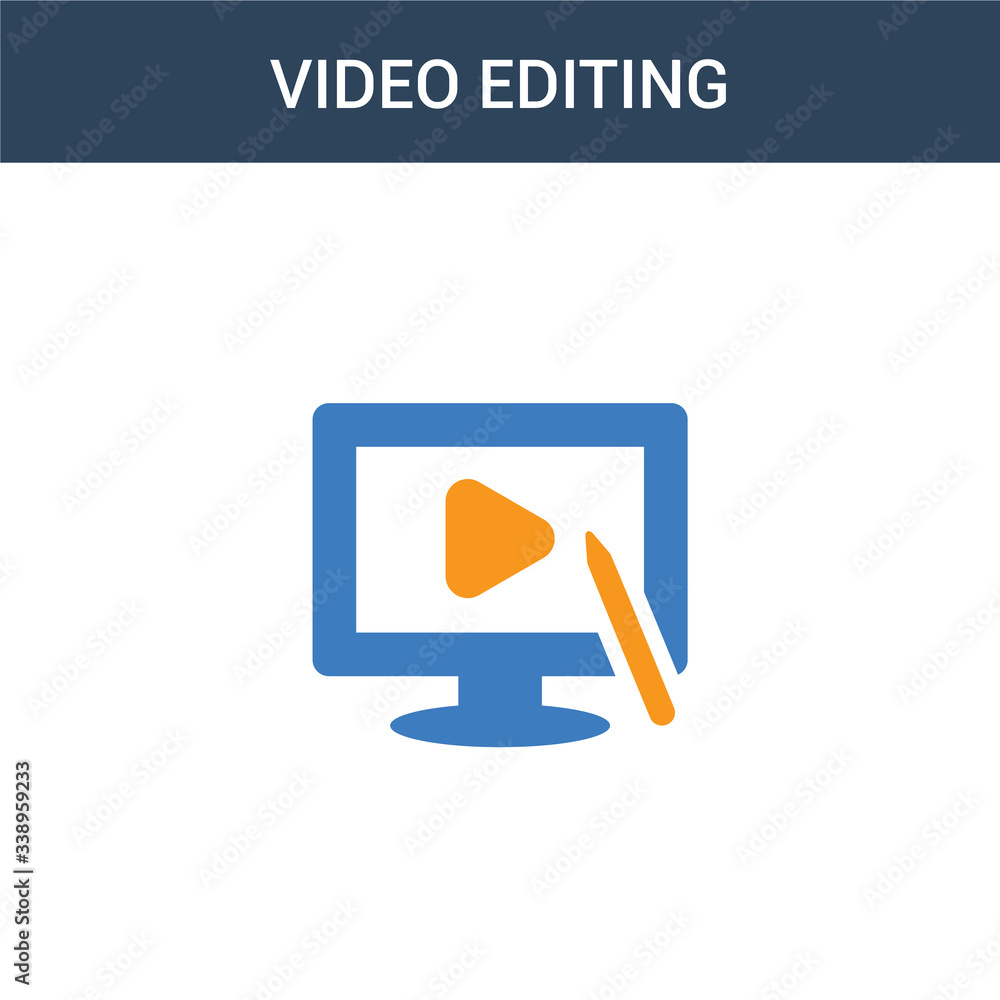 Poster two colored video editing concept vector icon. 2 color video editing vector illustration. isolated b