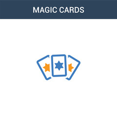 two colored Magic cards concept vector icon. 2 color Magic cards vector illustration. isolated blue and orange eps icon on white background.