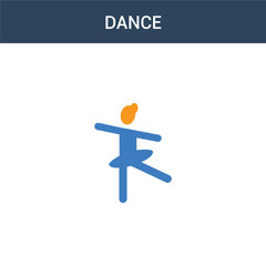 two colored dance concept vector icon. 2 color dance vector illustration. isolated blue and orange eps icon on white background.