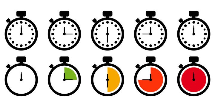 Set of Timer vector icon. Stopwatch symbol. Vector countdown circle clock counter timer. Fast time icon.