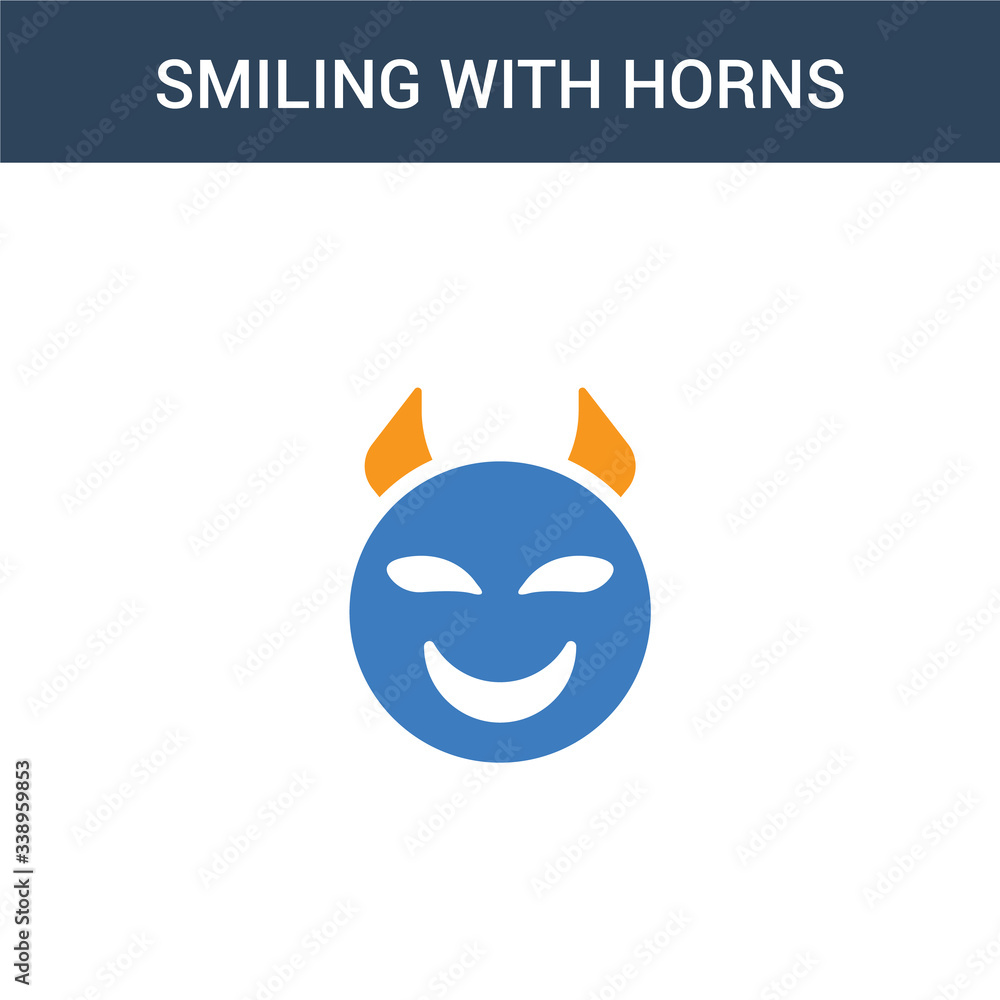 Poster two colored smiling with horns emoji concept vector icon. 2 color smiling with horns emoji vector il