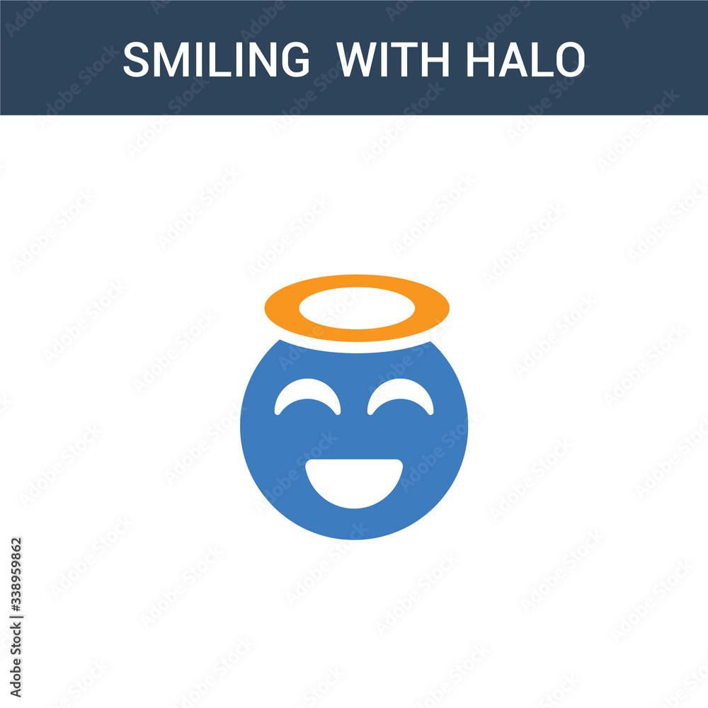 Poster two colored smiling with halo emoji concept vector icon. 2 color smiling with halo emoji vector illu