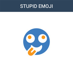 two colored Stupid emoji concept vector icon. 2 color Stupid emoji vector illustration. isolated blue and orange eps icon on white background.