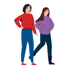 beautiful women walking isolated icon vector illustration design