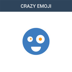two colored Crazy emoji concept vector icon. 2 color Crazy emoji vector illustration. isolated blue and orange eps icon on white background.
