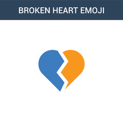 two colored Broken heart emoji concept vector icon. 2 color Broken heart emoji vector illustration. isolated blue and orange eps icon on white background.