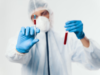 Male laboratory assistants experiment blood test injection research medicine