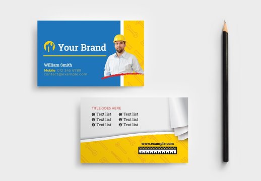 Business Card Layout With Construction Theme