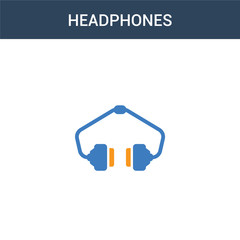 two colored Headphones concept vector icon. 2 color Headphones vector illustration. isolated blue and orange eps icon on white background.