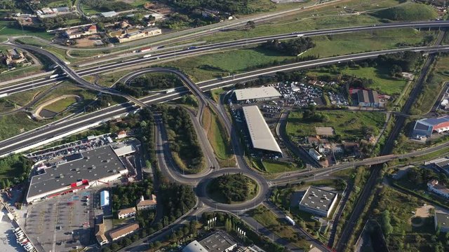 Road traffic, roundabout and highway near montpellier, south of france