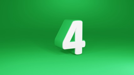 Number 4 in white on green background, isolated number 3d render