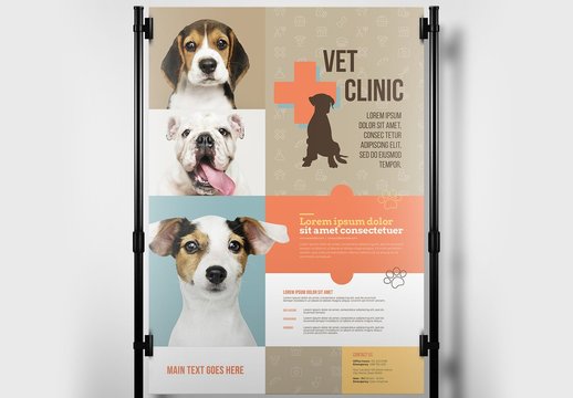 Veterinary Clinic Banner Layout with Paw Print Illustrations