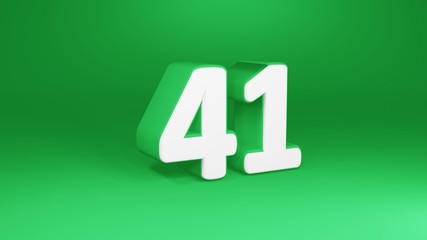 Number 41 in white on green background, isolated number 3d render