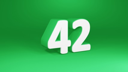 Number 42 in white on green background, isolated number 3d render
