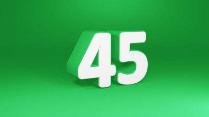 Number 45 in white on green background, isolated number 3d render