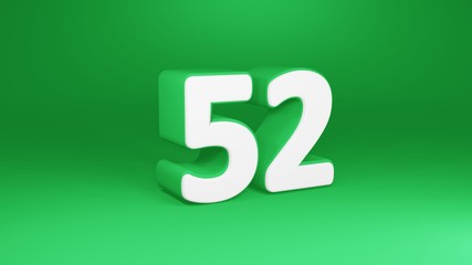 Number 52 in white on green background, isolated number 3d render