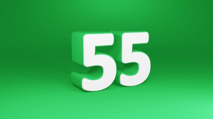Number 55 in white on green background, isolated number 3d render