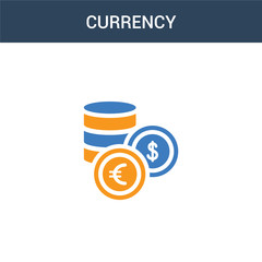 two colored Currency concept vector icon. 2 color Currency vector illustration. isolated blue and orange eps icon on white background.
