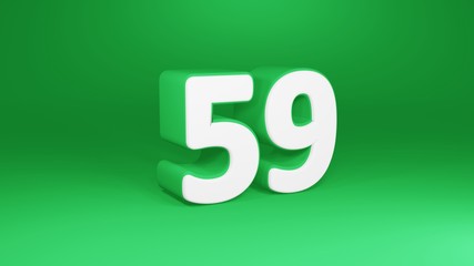 Number 59 in white on green background, isolated number 3d render
