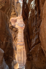 The Petra Treasury as viewed from the Siq