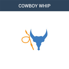 two colored cowboy Whip concept vector icon. 2 color cowboy Whip vector illustration. isolated blue and orange eps icon on white background.