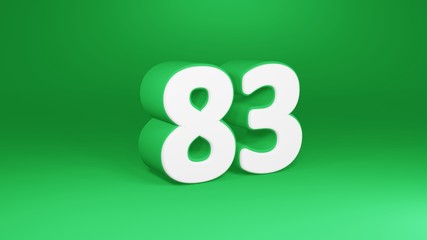 Number 83 in white on green background, isolated number 3d render