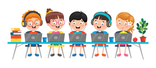 Cute Funny Child Using Notebook