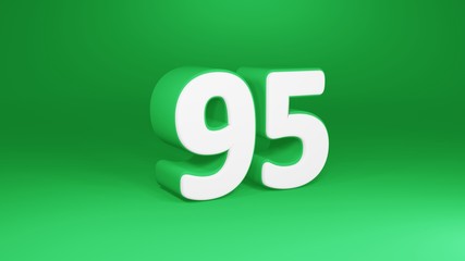 Number 95 in white on green background, isolated number 3d render
